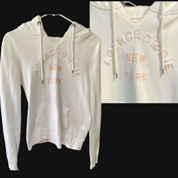 Abercrombie & Fitch White and Pink Sequins Hoodie XS - Picture 1 of 6